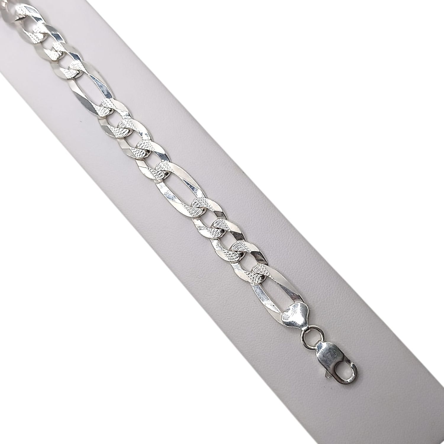 PULSERA FIGARO DIAMANTADA CABALLERO   9&quot; 10.5 MM, PLATA .925
