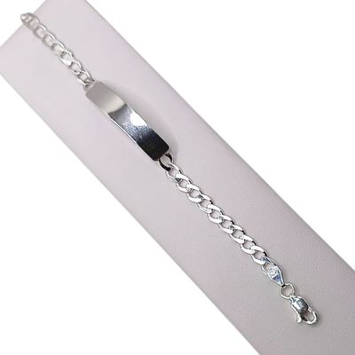 PULSERA  CUBANA CON PLACA 6&quot; 4.5 MM, PLATA .925