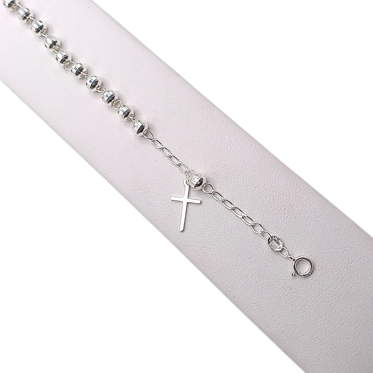 PULSO MISTERIO BOLA FACETADA  5 MM, 7.5" AJUSTABLE, PLATA .925