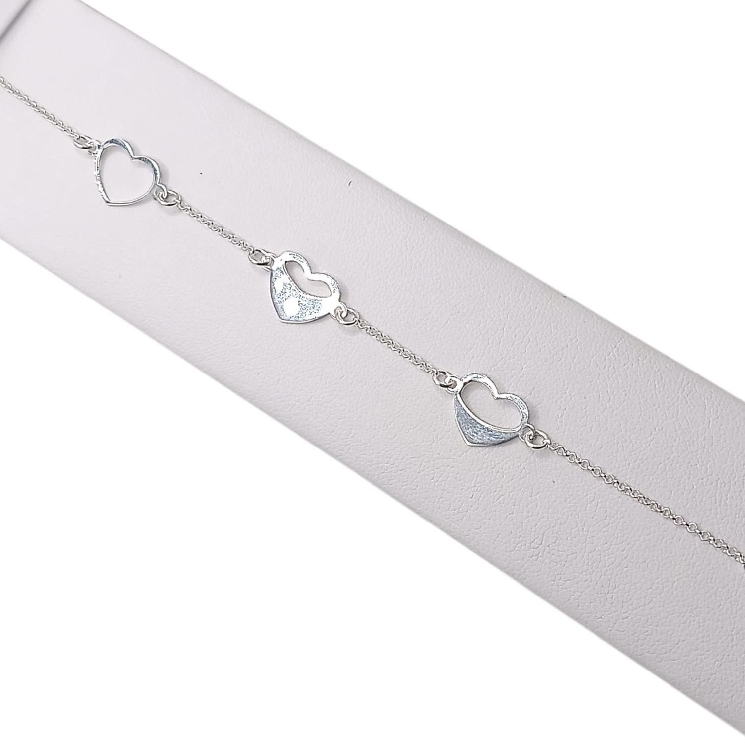 PULSERA CORAZONES FANCY  7" PLATA .925