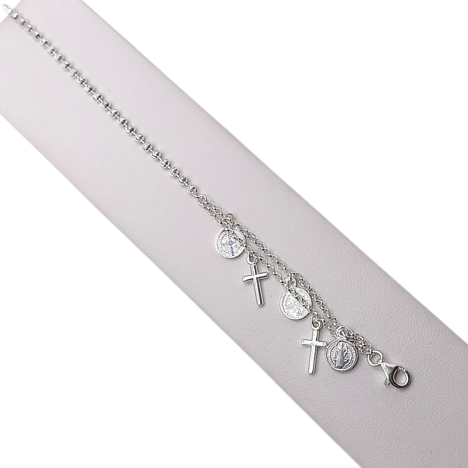 PULSERA BOLITA CALADA 2.5 MM 7.5", AJUSTABLE  PLATA .925