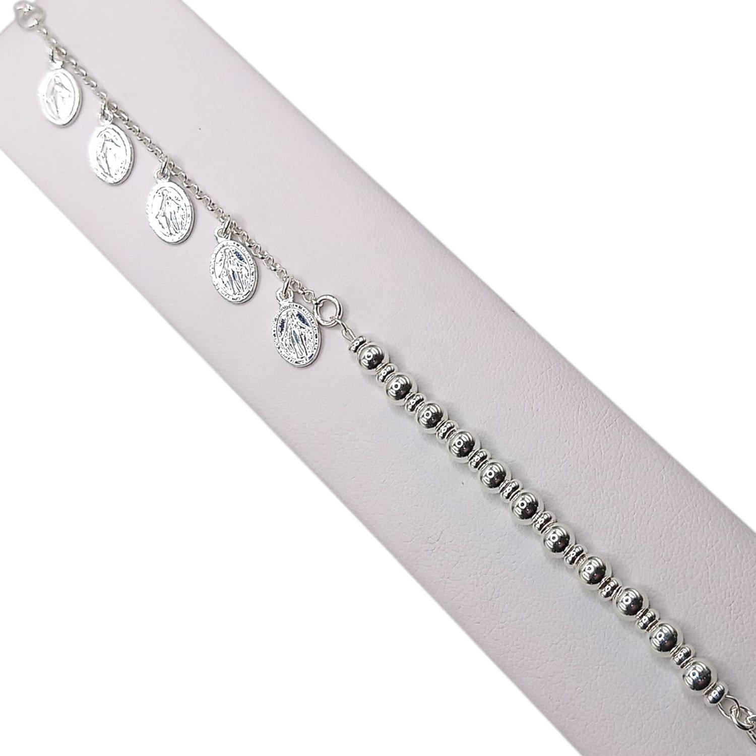 PULSERA MEDALLAS V MILAGROSA 7.5" AJUSTABLE PLATA .925