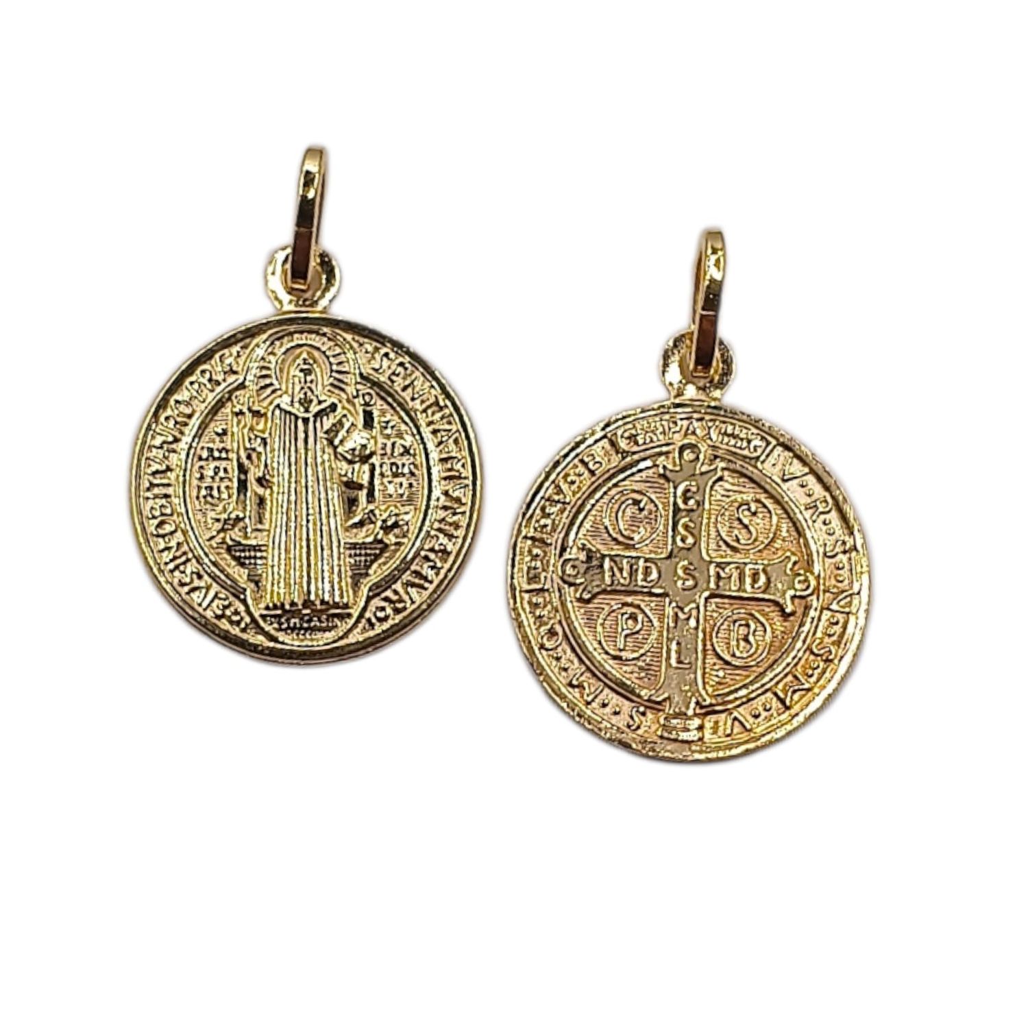 MEDALLA SAN BENITO 2CM, CHAPA DE ORO Y PLATA .925