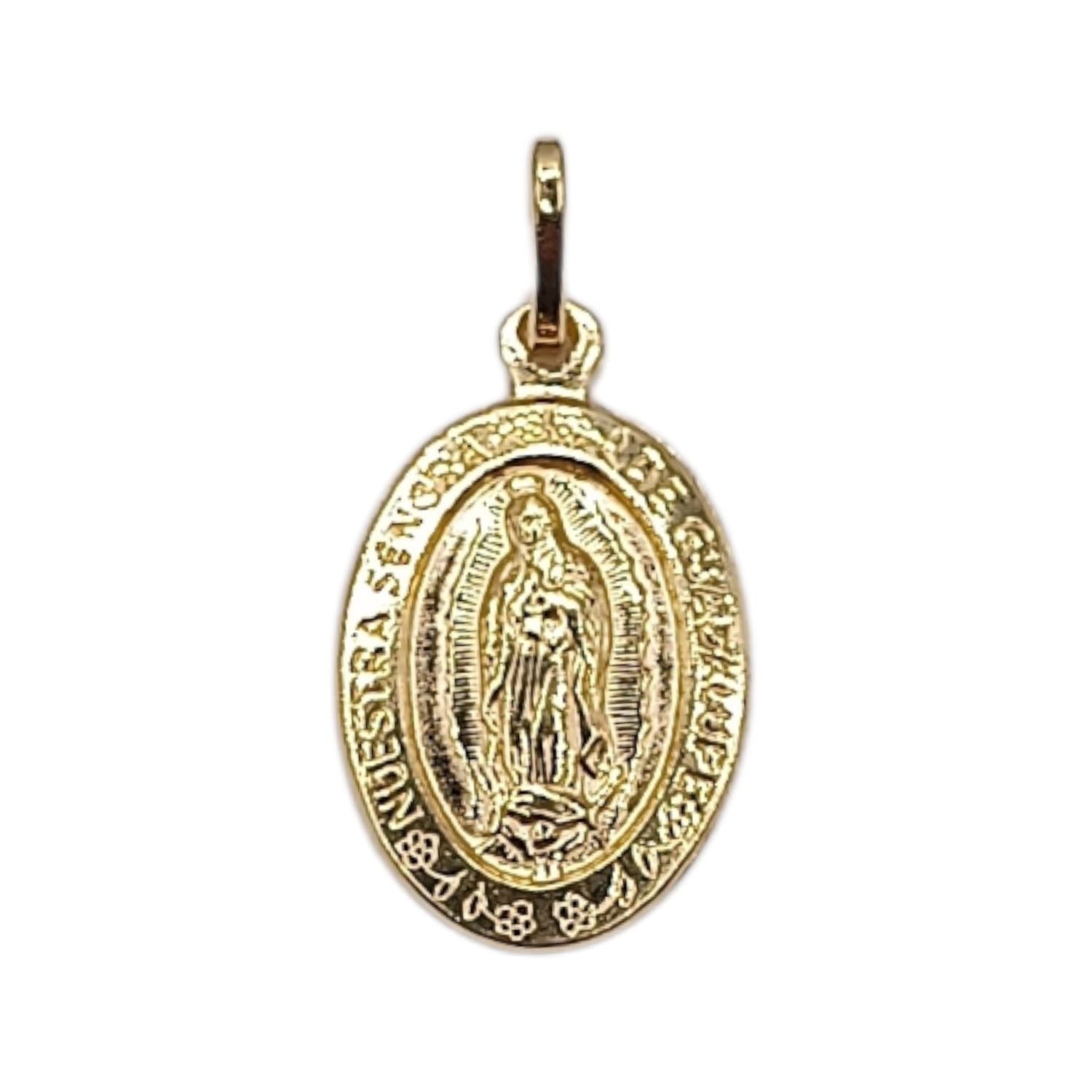MEDALLA VIRGEN DE GPE,  2.2 CM, CHAPA DE ORO Y PLATA .925