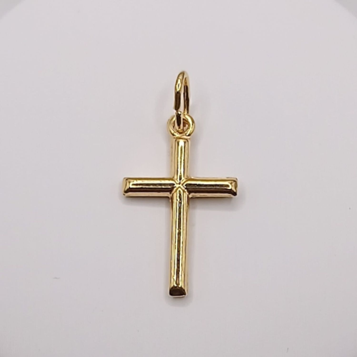 DIJE CRUZ TUBO, 2.5 CM, CHAPA DE ORO Y PLATA .925