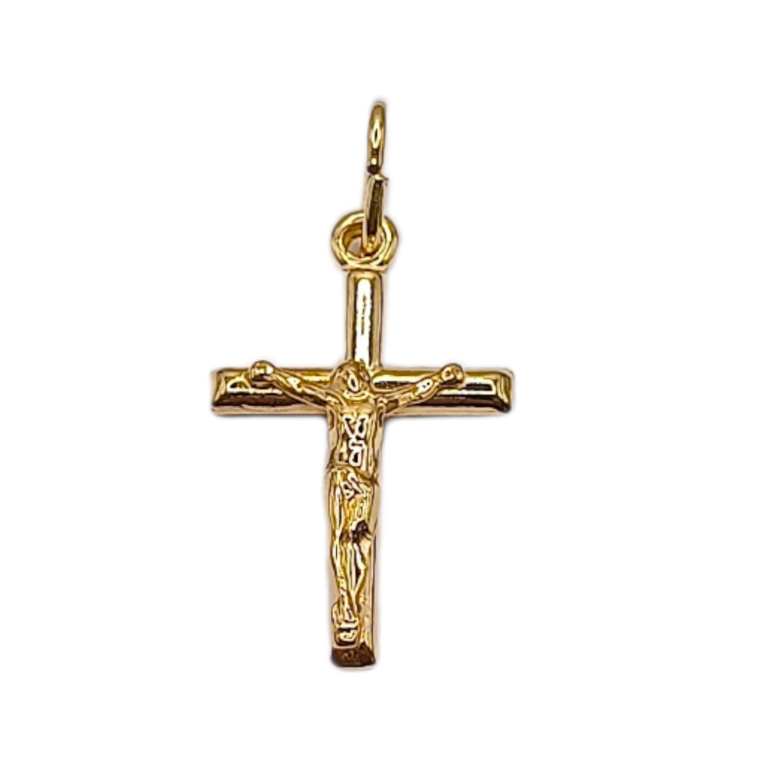 DIJE CRUZ CON CRISTO 2.5 CM, CHAPA DE ORO Y PLATA .925