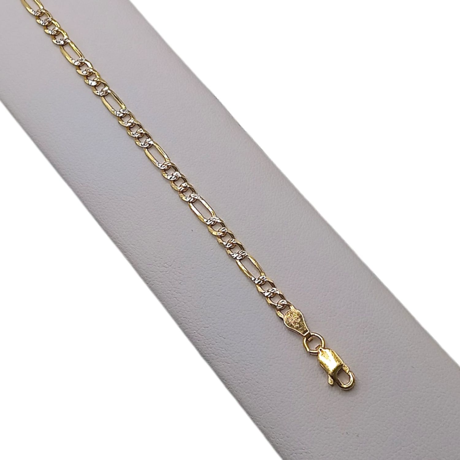 PULSERA FIGARO DIAMANTADA 7&quot; 3.5 MM, CHAPA DE ORO Y PLATA .925