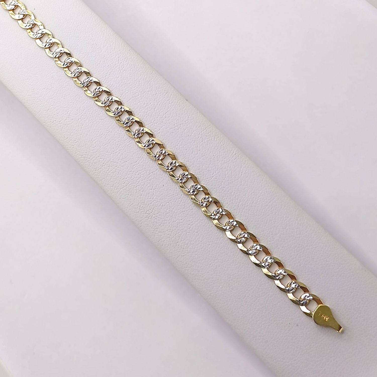 PULSERA CUABANA DIAMANTADA 8&quot; 6 MM, CHAPA DE ORO Y PLATA .925