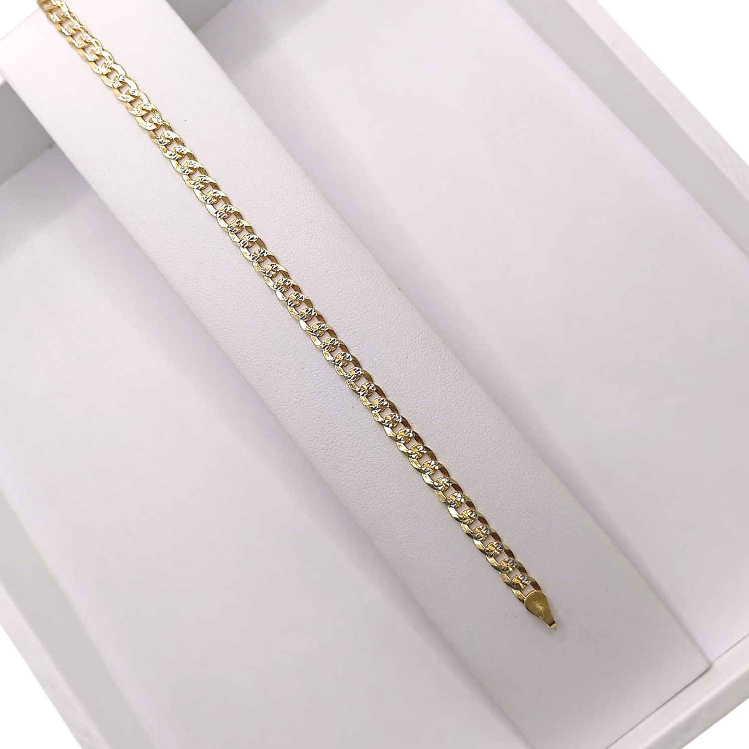 PULSERA CUBANA  DIAMANTADA 8&quot;  5 MM, CHAPA DE ORO Y PLATA .925