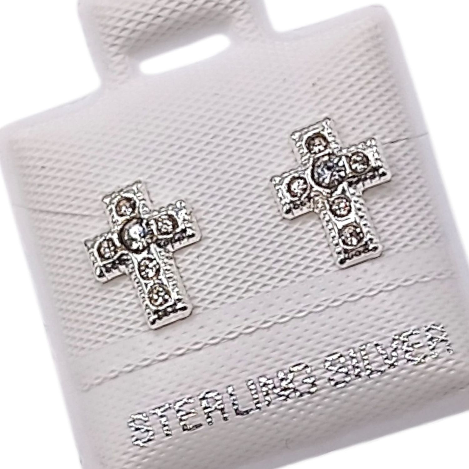 BROQUEL CRUZ CON CZ, BROCHE BOLITA, PLATA .925