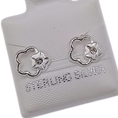 BROQUEL FLOR CON CZ, BROCHE BOLITA, PLATA .925