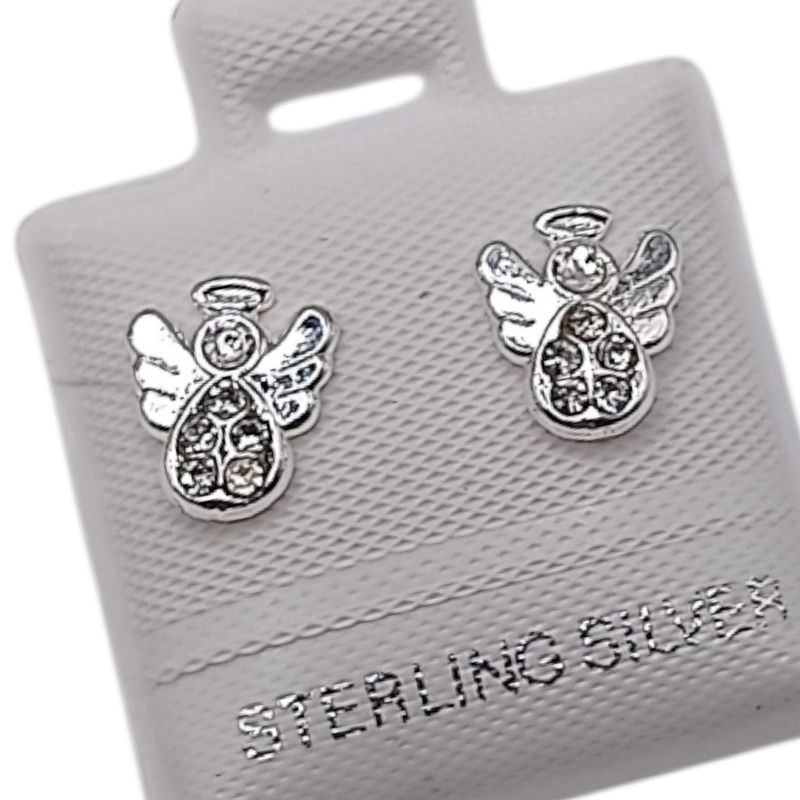 BROQUEL ANGELITO CZ BLANCA, BROCHE BOLITA, PLATA .925