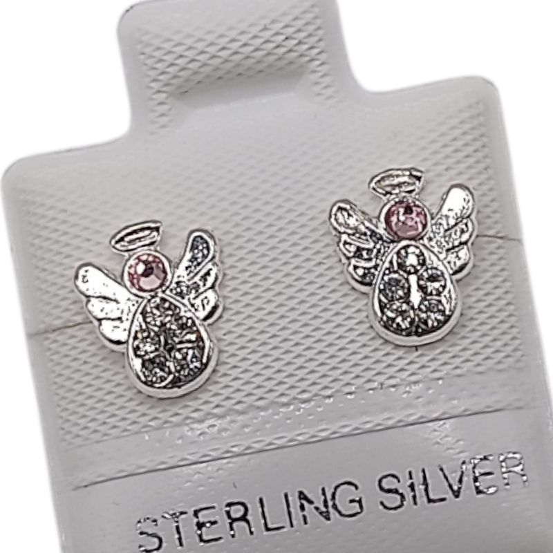 BROQUEL ANGELITO CZ ROSA, BROCHE BOLITA, PLATA .925