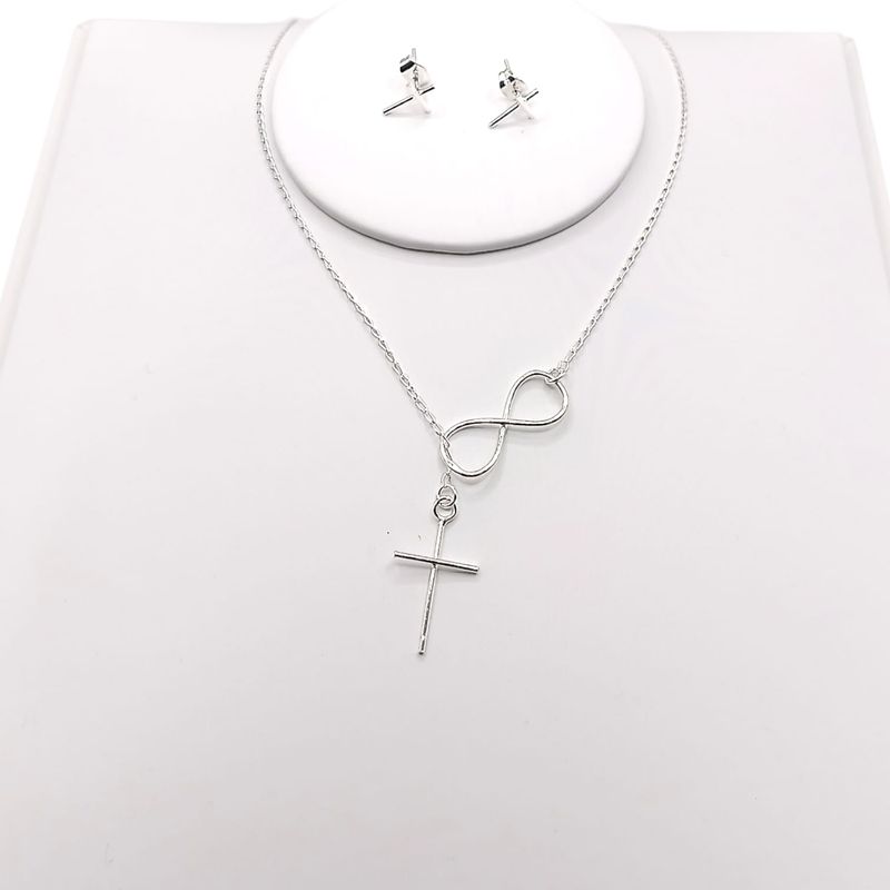 GARGANTILLA CRUZ/INFINITO AJUSTABLE, ARETE CRUZ BROCHE MARIPOSA , PLATA .925