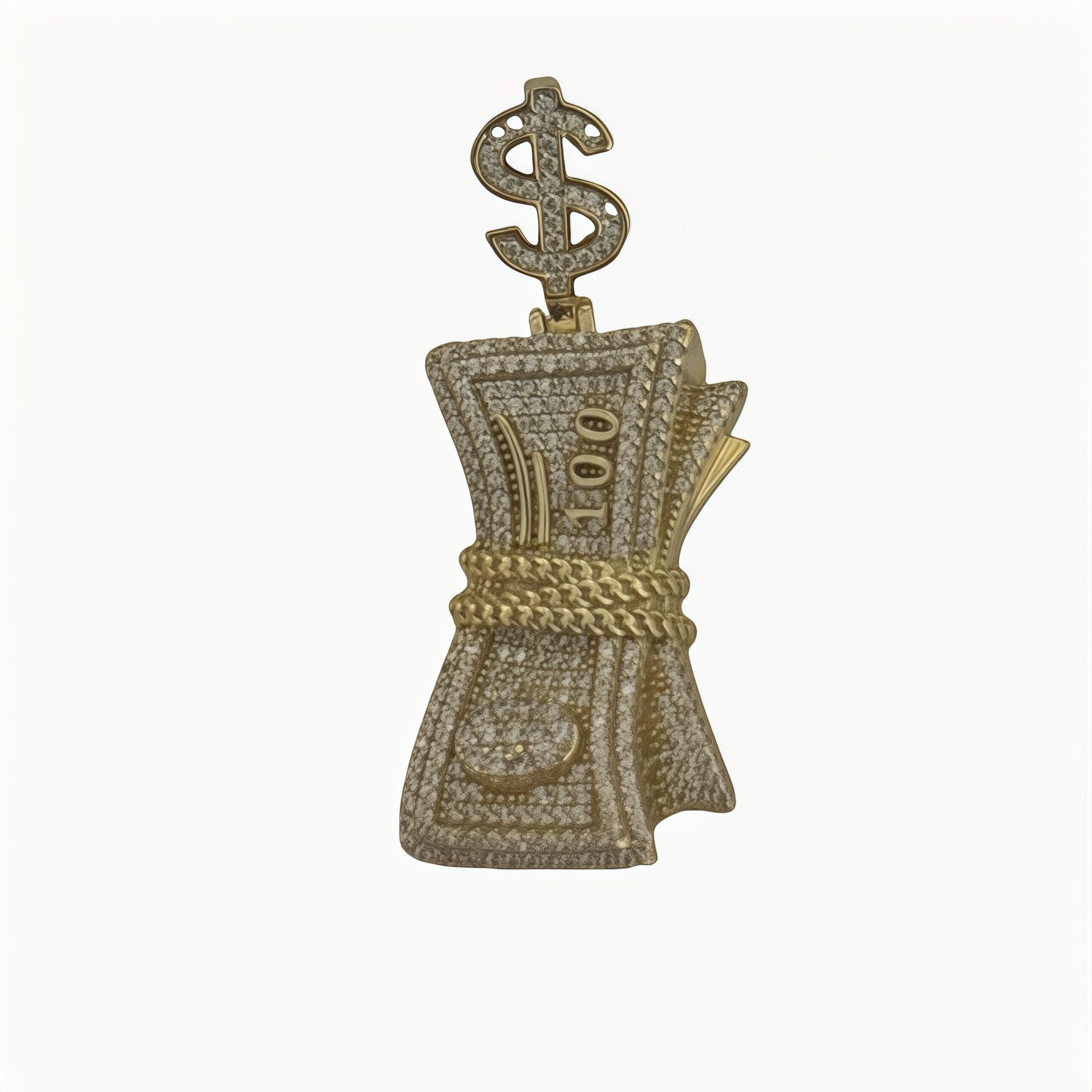 100 Dollars Micropavé Pendant with Italian 925 Silver and Gold Plating, Measures 5 cm, Ideal for Chains of 5mm or Less