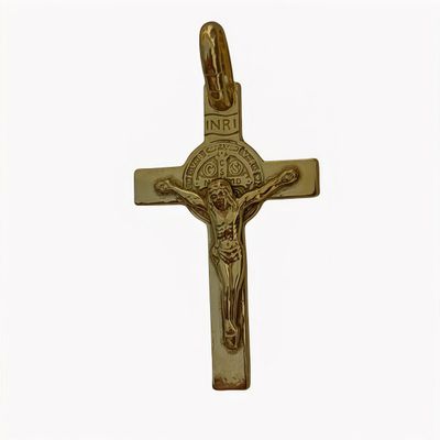 Dije Cruz san Benito con chapa en Oro en Plata 925 Italiana, Mide 4cm, Ideal para cadenas 5mm o menos