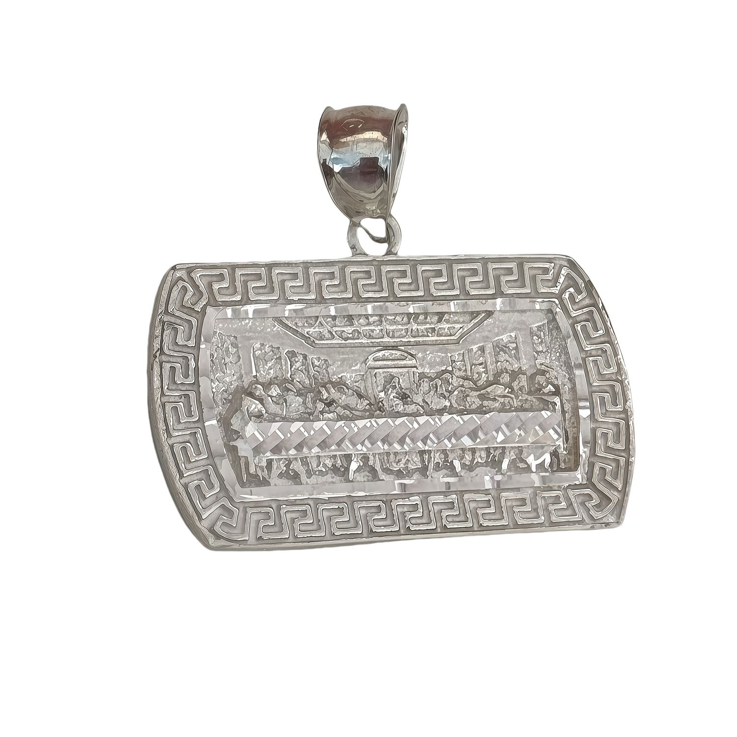 Pendant Last Supper with Mexica patterns in 925 silver, measures 3 cm, ideal for chains of 4 mm or less
