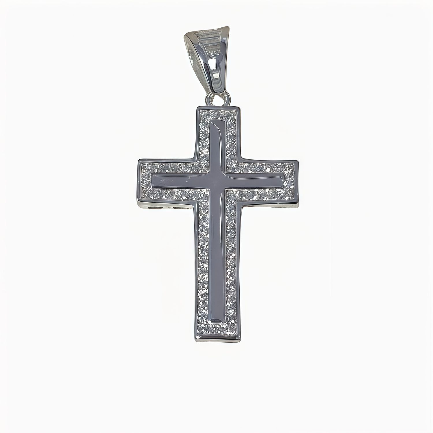 Pendant Cross with Mini Zirconias in Italian 925 Silver, measures 5cm, ideal for chains 8 mm or less in width.