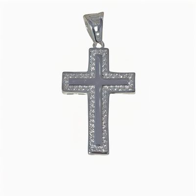 Pendant Cross with Mini Zirconias in Italian 925 Silver, measures 5cm, ideal for chains 8 mm or less in width.