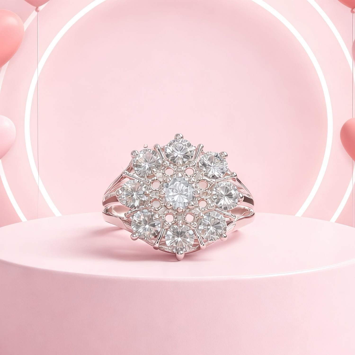 ANILLO ROSETA CZ BCA VARIAS MEDIDAS  PLATA .925