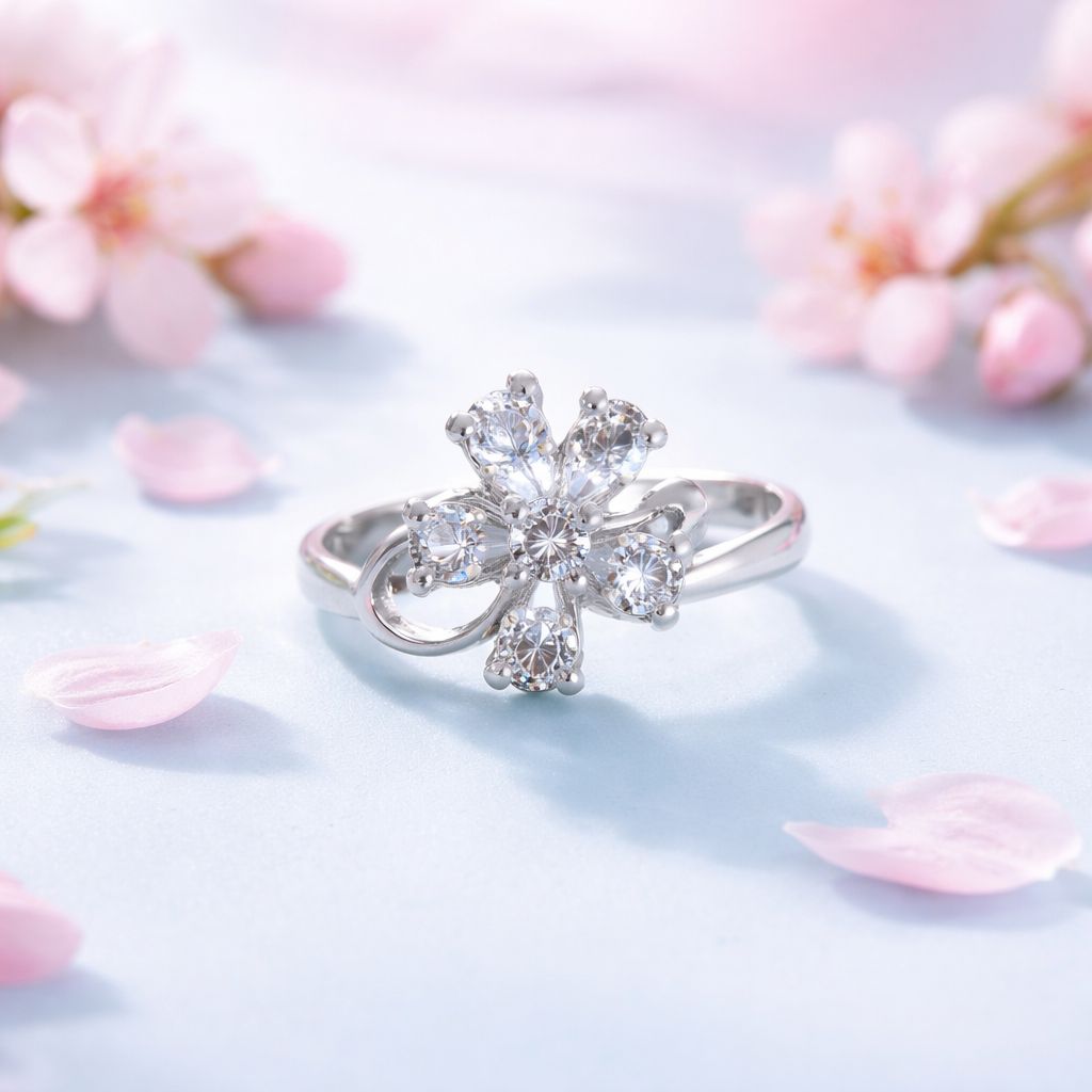 ANILLO FLOR CZ BLANCA VARIAS MEDIDAS PLATA .925