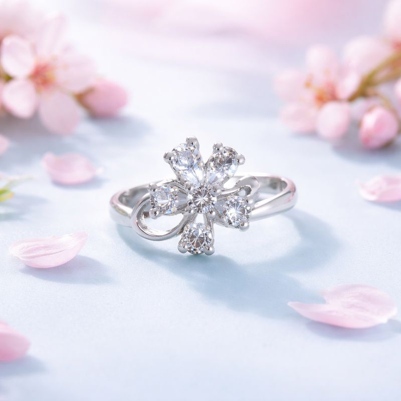 ANILLO FLOR CZ BLANCA VARIAS MEDIDAS PLATA .925