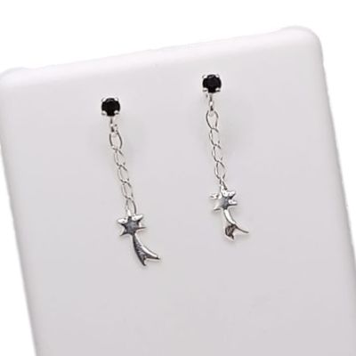 BROQUEL COLGANTE ESTRELLA FUGAZ, CZ NEGRA, PLATA .925