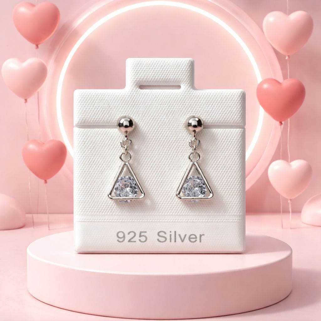 ARETE TRIANGULO CON CZ BCA  PLATA .925