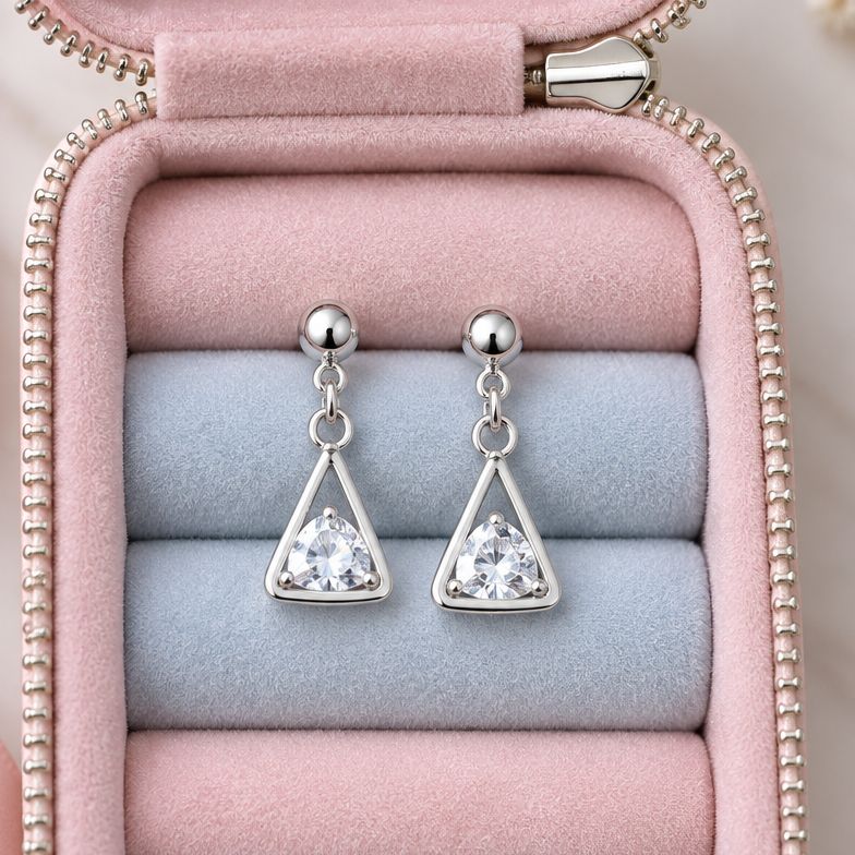 Arete Triangulo Bisel plata 925 Mexicana