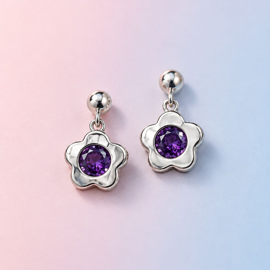 Arete Florecita Con Morado PLATA .925 Mexicana