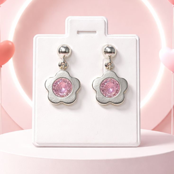 ARETE FLOR CON CZ ROSA  BROCHE DE MARIPOSA PLATA .925