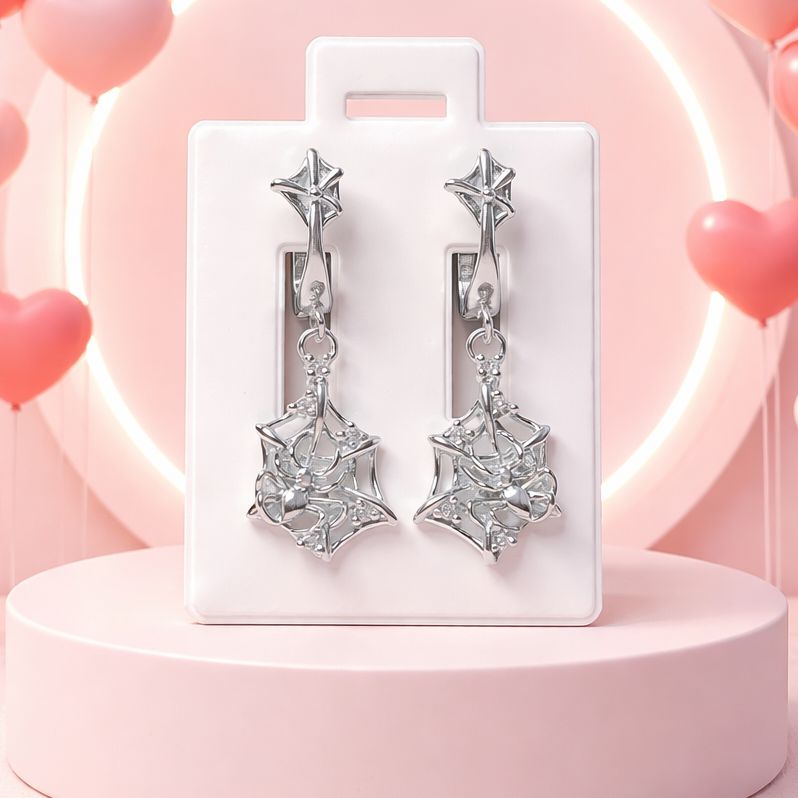 HUGGUI ARETE TELARAÑA  2.5 CM LARGO, PLATA .925