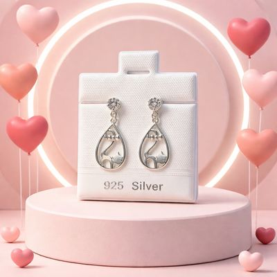 ARETE COLGANTE GATITO  2.3 CM , PLATA .925