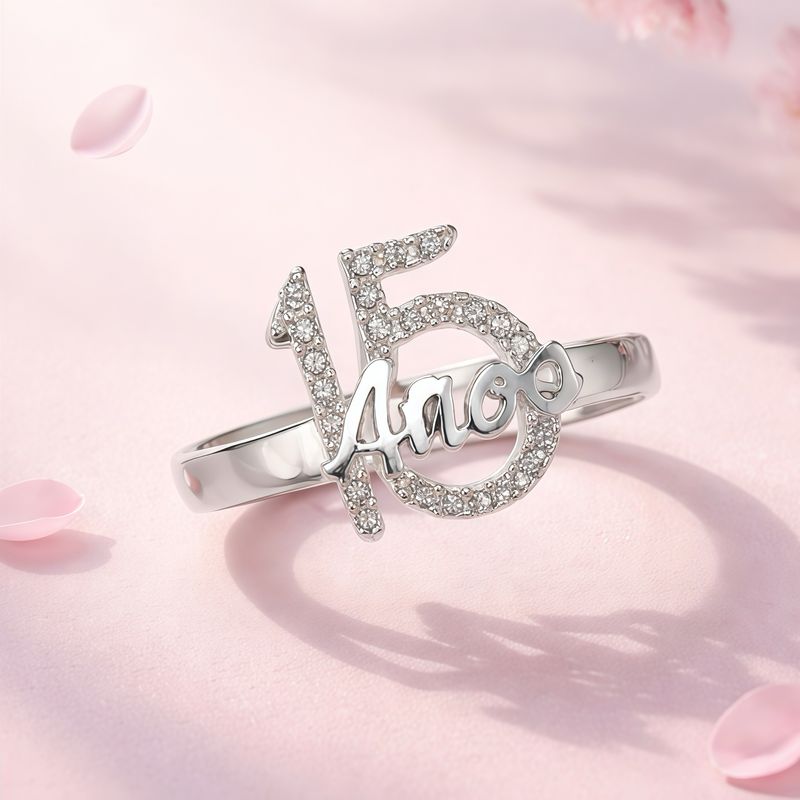 ANILLO 15 AÑOS CON CZ VARIAS MEDIDAS  PLATA .925