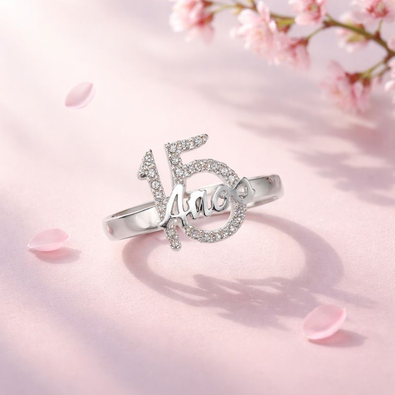 ANILLO 15 AÑOS CON CZ VARIAS MEDIDAS  PLATA .925
