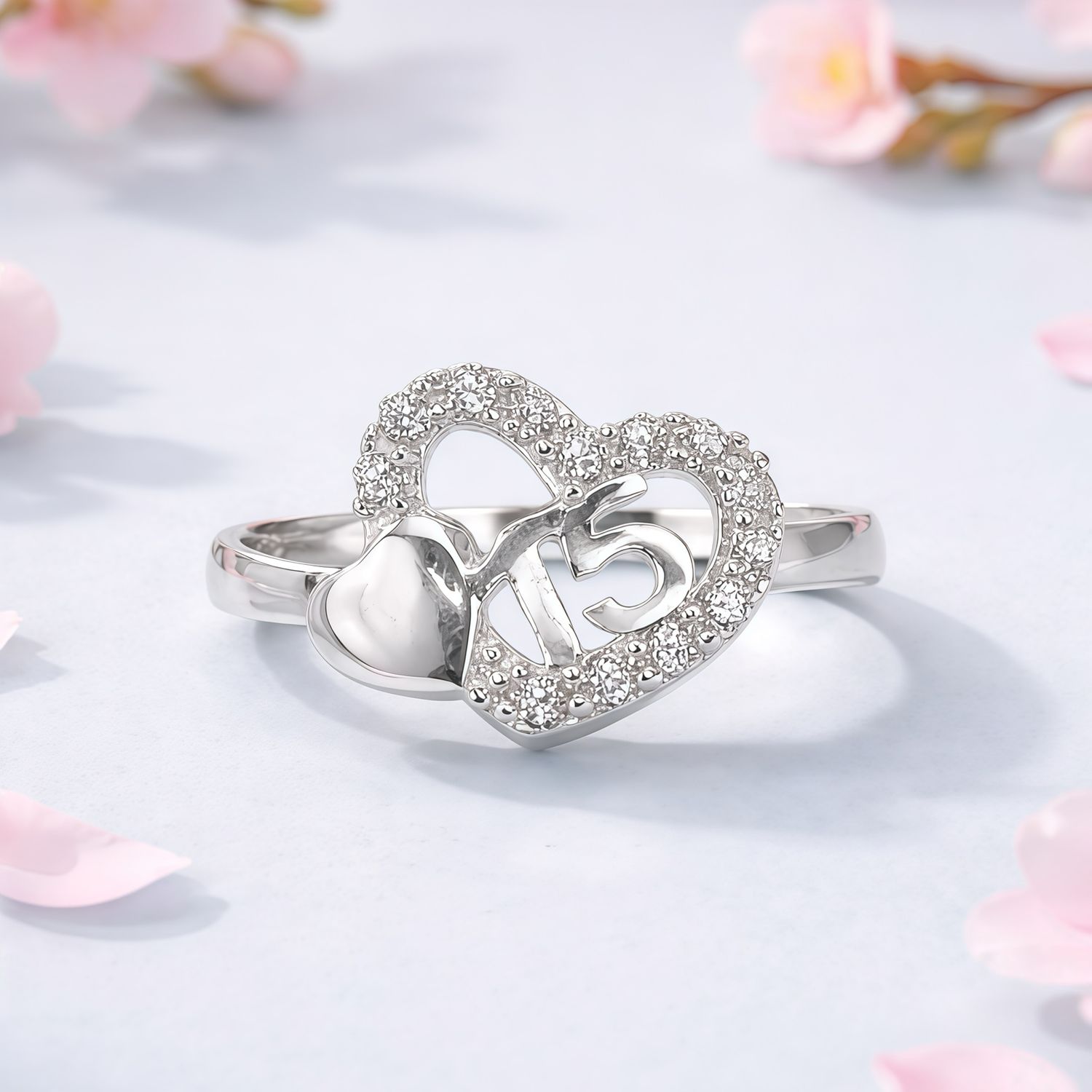 ANILLO CORAZONES XV AÑOS  5.5 PLATA .925