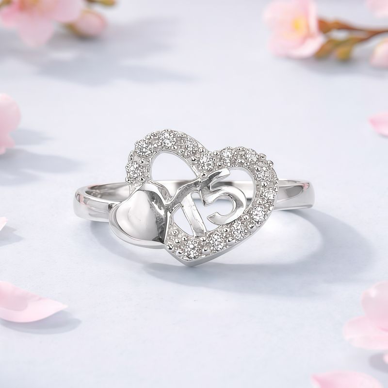 ANILLO CORAZONES XV AÑOS  5.5 PLATA .925