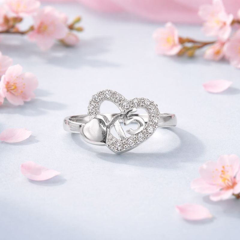 ANILLO CORAZONES XV AÑOS  5.5 PLATA .925