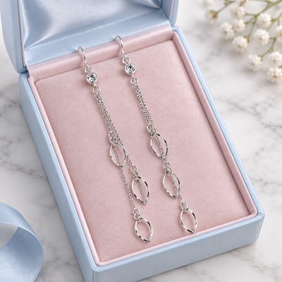 ARETE FANCY LARGO CON CZ, 10.5 CM PLATA .925 ARETE FANCY LARGO CON CZ, 10.5 CM PLATA .925