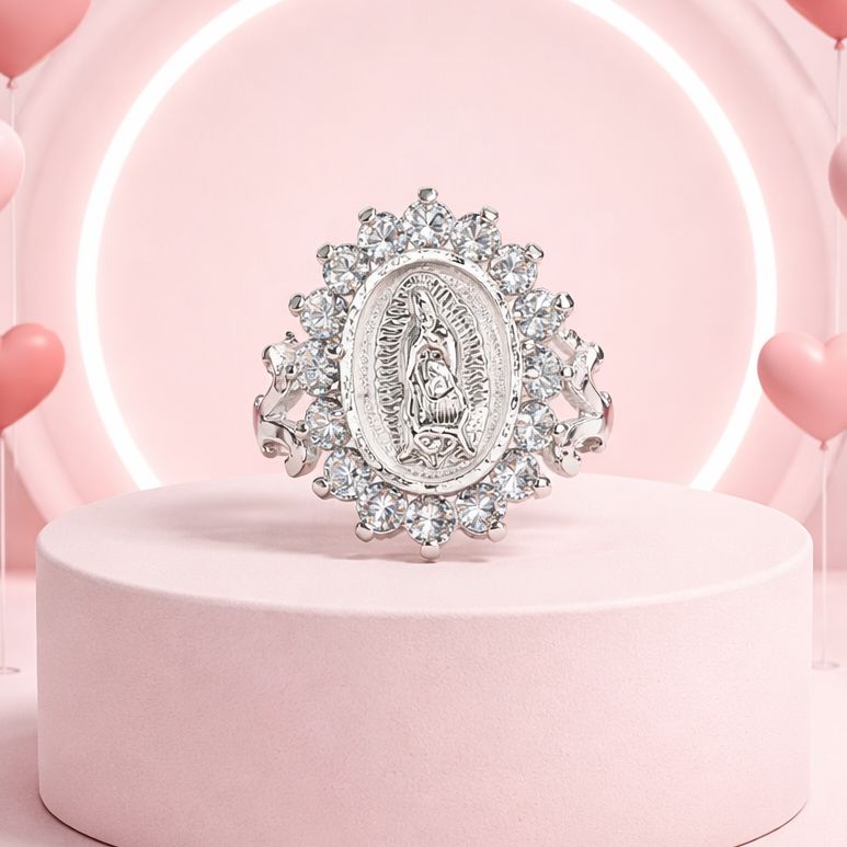 ANILLO VIRGEN DE GPE CZ BCA, # 9.5,   PLATA .925