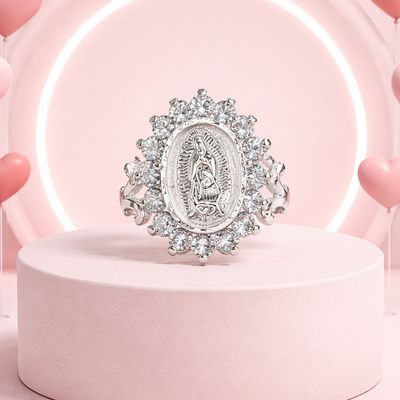 ANILLO VIRGEN DE GPE CZ BCA, # 9.5,   PLATA .925