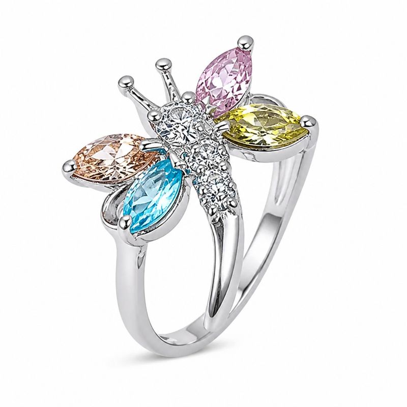 ANILLO LIBELULA CZ MULTICOLOR VARIAS MEDIDAS PLATA .925