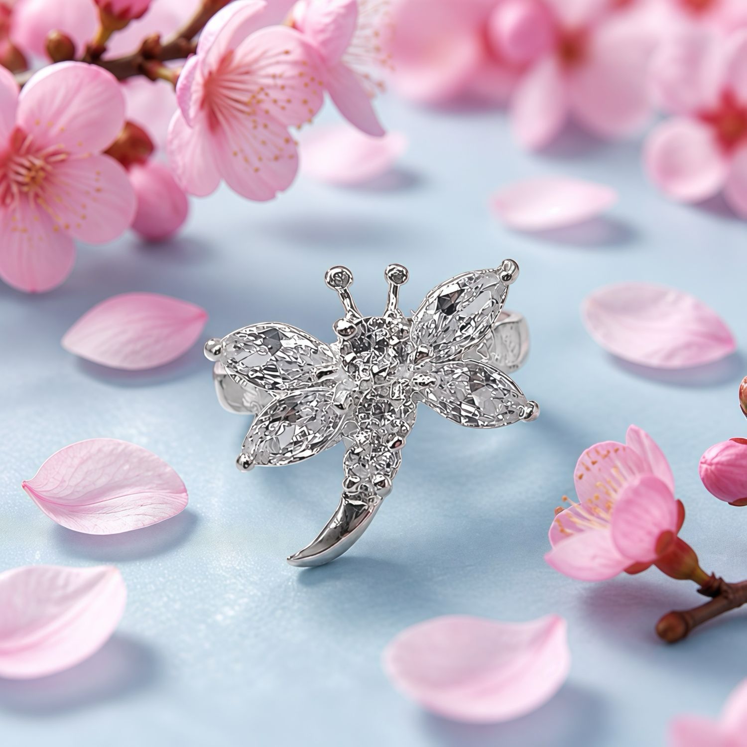 ANILLO LIBELULA CZ BCA  VARIAS MEDIDAS PLATA .925