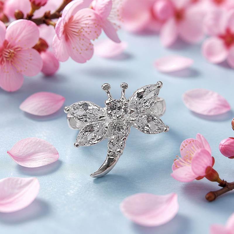 ANILLO LIBELULA CZ BCA  VARIAS MEDIDAS PLATA .925