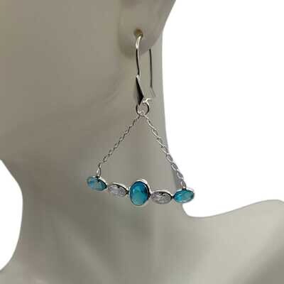 ARETE DE ARILLO CON CZ BCA, VARIOS COLORES 3 CM LARGO PLATA .925