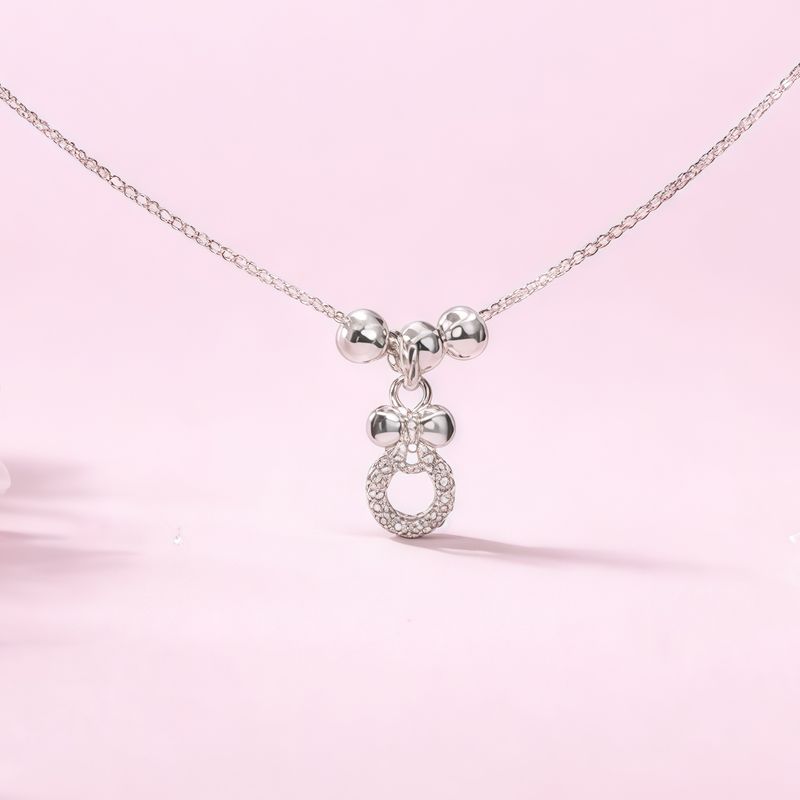 GARGANTILLA  CIRCULO Y MOÑO MICROPAVE 18" PLATA .925