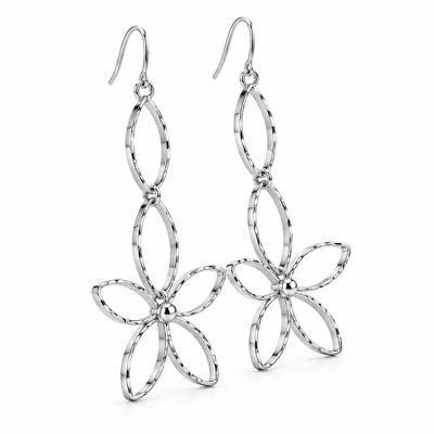 ARETE FLOR FACETADA 7 CM LARGO, PLATA .925