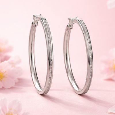 ARRACADA CANAL 5 CM CON CZ BAGUET PLATA .925l PLATA .925