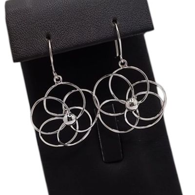 ARETE ARILLO FLOR , 3 CM  PLATA .925