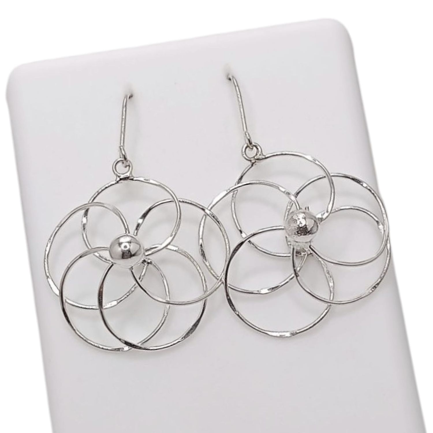 ARETE ARILLO FLOR , 3 CM  PLATA .925